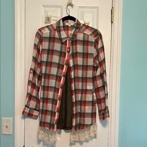 Umgee Red and Gray Plaid Shirt